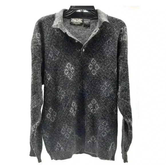 Cortina Italia Other - Cortina Italy Men's Argyle Knit Sweater Blue Collared Pullover L Grandpa